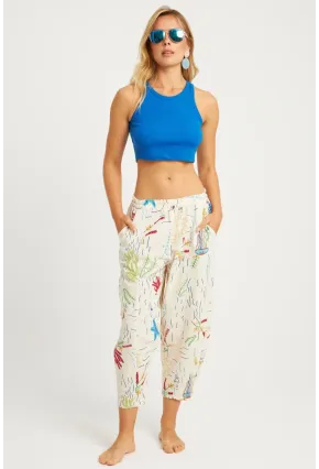 Kadın Ekru Desenli Keten Şalvar Pantolon K1253