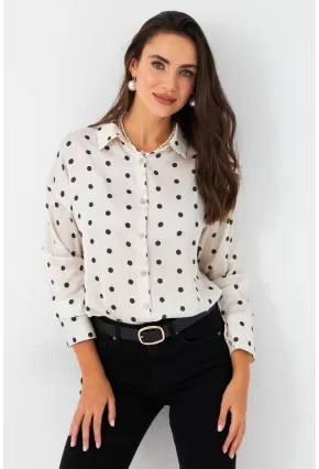 Kadın Ekru Desenli Saten Gömlek MSHR500