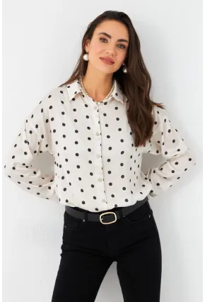 Kadın Ekru Desenli Saten Gömlek MSHR500