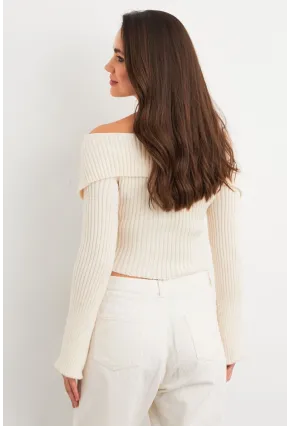 Kadın Ekru Devrik Yaka Kısa Hırka TEM103