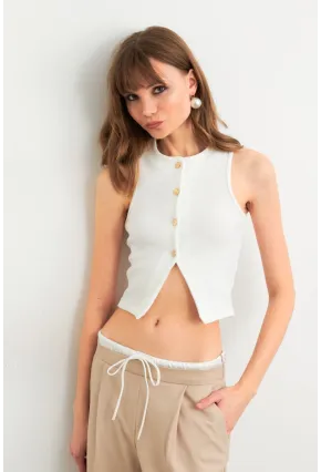 Kadın Ekru Düğme Detaylı Bluz CY354