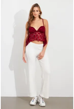 Kadın Ekru Gofre Pantolon ZH326