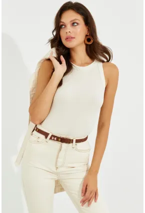 Kadın Ekru Halter Yaka Bluz LPP1233