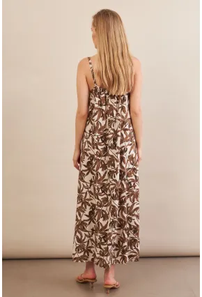 Kadın Ekru-Kahve Boyun Bağlamalı Midi Elbise AN6005