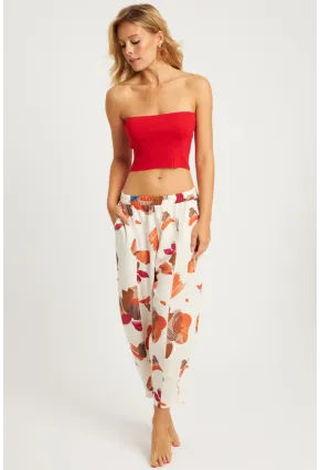 Kadın Ekru-Kahve Desenli Keten Şalvar Pantolon K1253