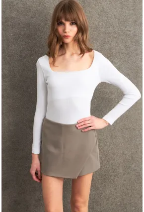 Kadın Ekru Kare Yaka Kaşkorse Bluz GA101