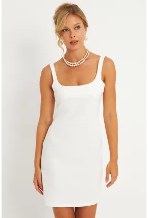 Kadın Ekru Kare Yaka Mini Elbise KED4291