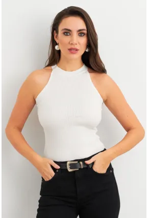 Kadın Ekru Kaşkorse Kolsuz Bluz TF46