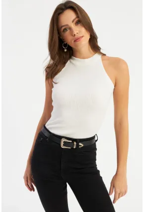 Kadın Ekru Kaşkorse Kolsuz Bluz Yİ1566