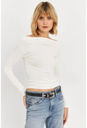 Kadın Ekru Kayık Yaka Bluz LPP1254