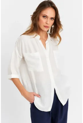 Kadın Ekru Keten Gömlek MELT170
