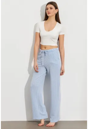 Kadın Ekru-Mavi Çizgili Eşofman Altı ATS80146