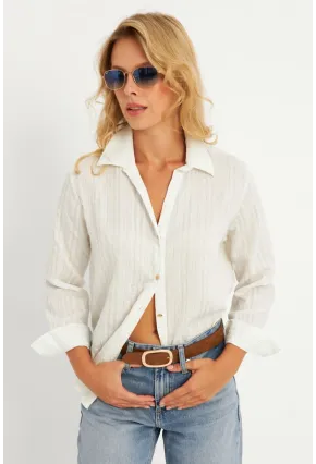 Kadın Ekru-Mavi Gömlek KED714