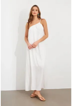 Kadın Ekru Tek Omuz Maxi Elbise İRE1012