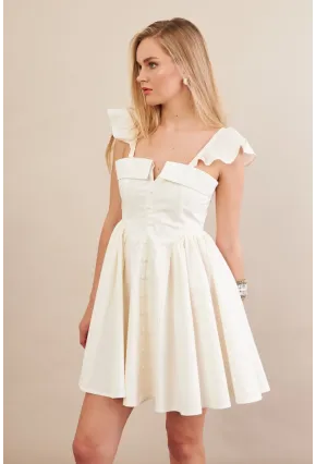 Kadın Ekru Midi Dokuma Elbise PSG1010