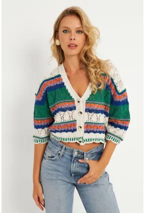 Kadın Ekru Multi Renkli Hırka MİW3851