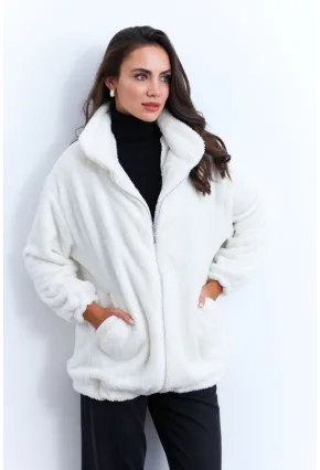 Kadın Ekru Peluş Mont LYT58