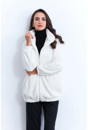 Kadın Ekru Peluş Mont LYT58