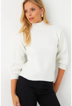 Kadın Ekru Pencereli Kazak SE4