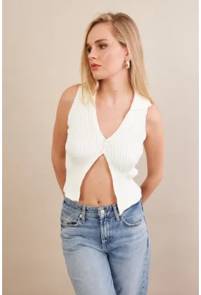 Kadın Ekru Polo Yaka Yumoş Yelek ZH050