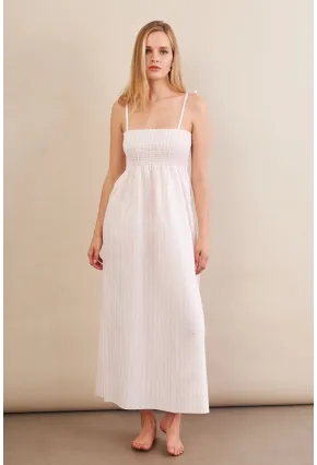 Kadın Ekru-Pudra Straplez Çizgili Plaj Elbisesi OR502