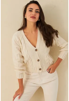 Kadın Ekru Saç Örgülü Hırka YV295