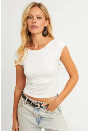 Kadın Ekru Sırtı Açık Bluz YZ1080