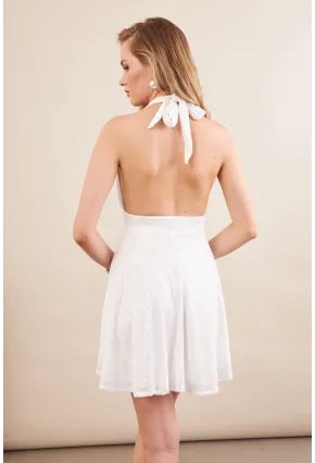 Kadın Ekru Sırtı Açık Payetli Astarlı Mini Elbise DCF046