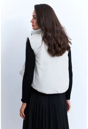 Kadın Ekru-Siyah Çift Taraflı Şişme Kısa Yelek MX12