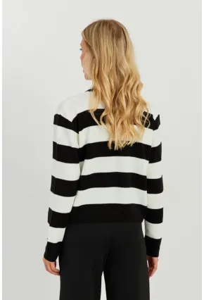 Kadın Ekru-Siyah Çizgili Hırka SMT222