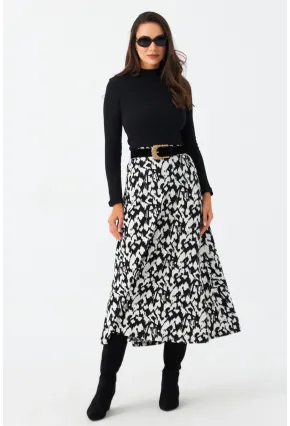 Kadın Ekru-Siyah Desenli Çan Etek MLON1000