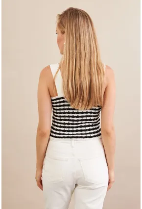Kadın Ekru-Siyah Dügümlü Triko Bluz ZH03-90