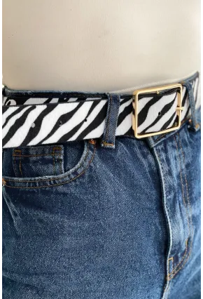 Kadın Ekru-Siyah Zebra Desen Kemer BE610