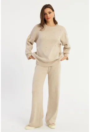 Kadın Ekru Taşlı Alt Üst Takım MYİL10