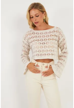 Kadın Ekru Triko Bluz YV254