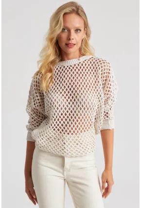 Kadın Ekru Triko File Bluz YV216
