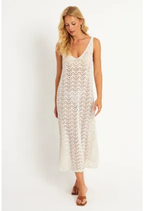 Kadın Ekru Triko Midi Plaj Elbisesi HC1482