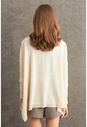 Kadın Ekru V Yaka Salaş Bluz YV304