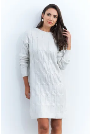 Kadın Ekru Varaklı Triko Midi Elbise NAR446