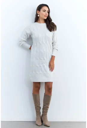 Kadın Ekru Varaklı Triko Midi Elbise NAR446