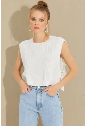 Kadın Ekru Yanları Bağlamalı Süveter YV210