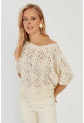 Kadın Ekru Yarasa Kol Ajurlu Triko Bluz YZ621
