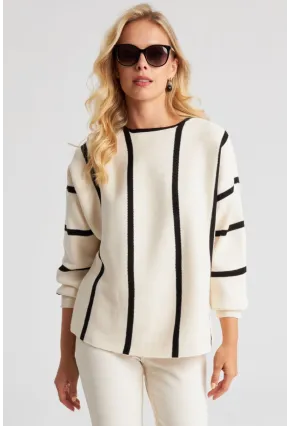 Kadın Ekru Yarasa Kol Triko Kazak YZ522