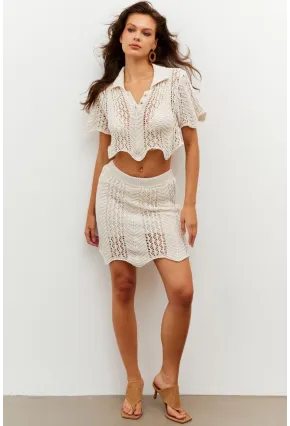 Kadın Ekru Yarım Astarlı Triko Mini Etek MİW5851-10