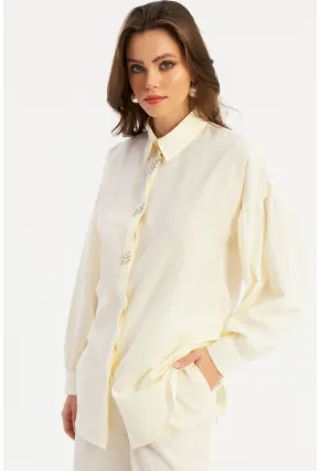 Kadın Ekru Zımbalı Gömlek MASF08