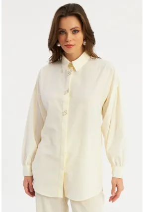 Kadın Ekru Zımbalı Gömlek MASF08