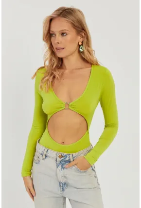 Kadın Fıstık Yeşil Dekolteli Çıtçıtlı Body MEN2026