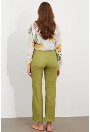 Kadın Fıstık Yeşil Gofre Pantolon ZH326