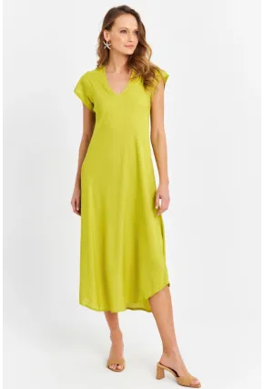 Kadın Fıstık Yeşil V Yaka Midi Elbise PC22649