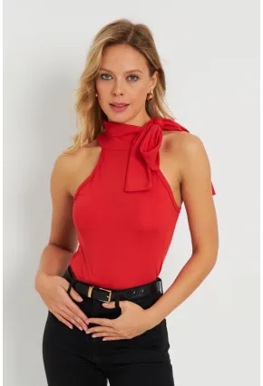 Kadın Fiyonklu Crop Bluz Kırmızı EY2726